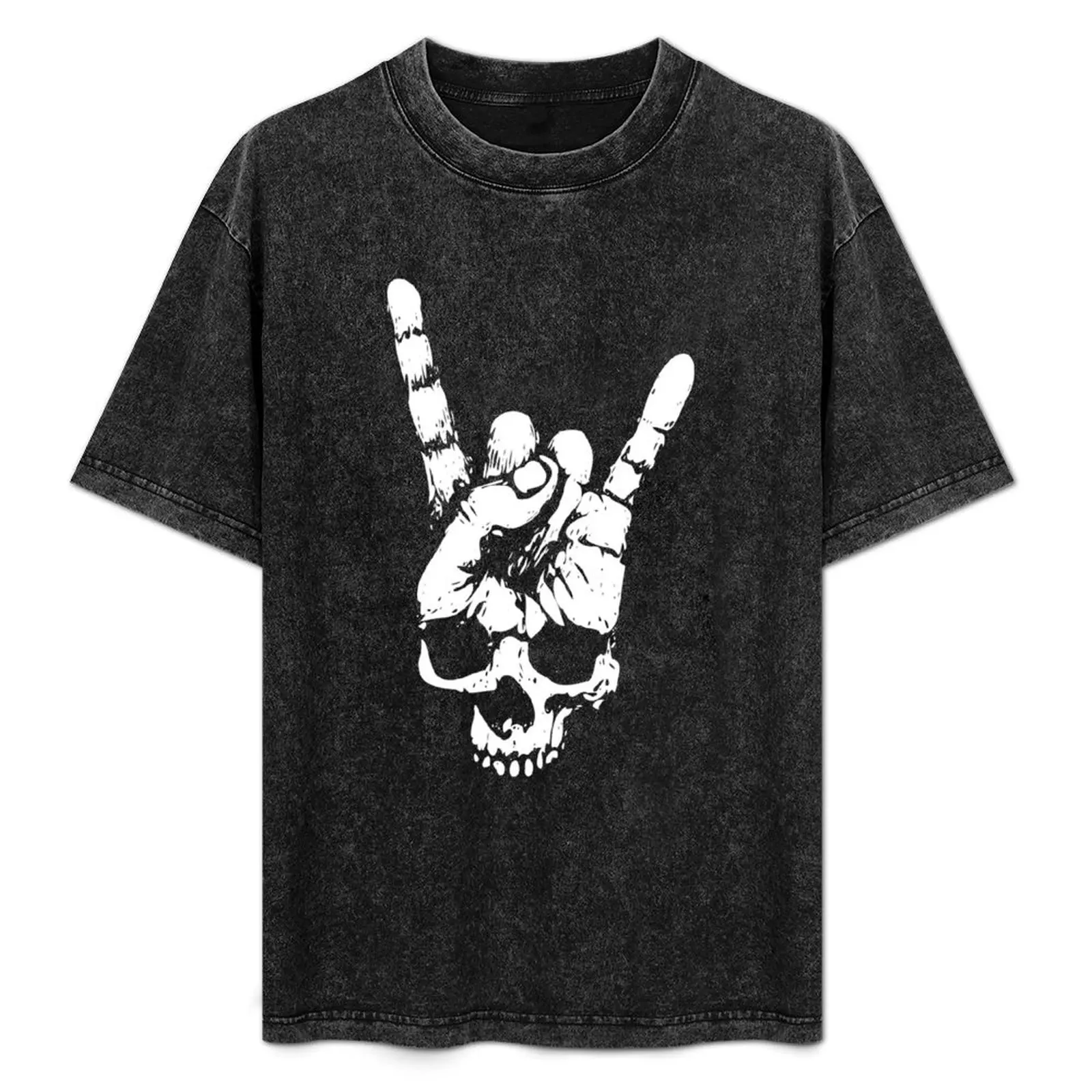 

heavy metal skull with devil horns hand T-Shirt anime figures graphics shirts graphic vintage clothes men clothes