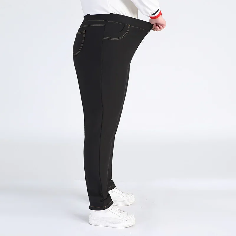 140KG Fleece Red Plus Size Women Pants Elegant Trousers 9XL 7XL 5XL 4XL Autumn Winter Oversized Stretched Pencil Warm Clothes