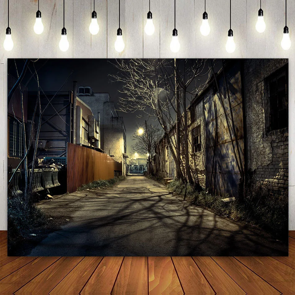 Dark Street Horror Alley Backdrop Halloween Photography Background Scary Gothic Landscape Old Abandoned City At Night