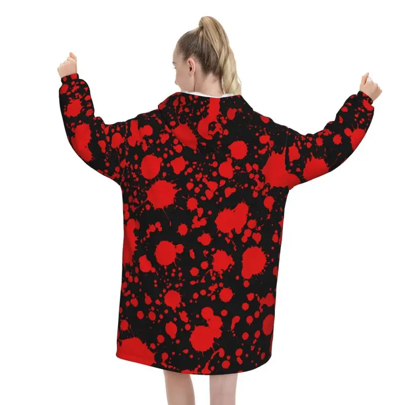 Red Bloody Wearable Blanket Hoodie Mysterious Bloody Paint Splashes Women Oversized Pullover Sweatshirt Fleece Sherpa Blanket