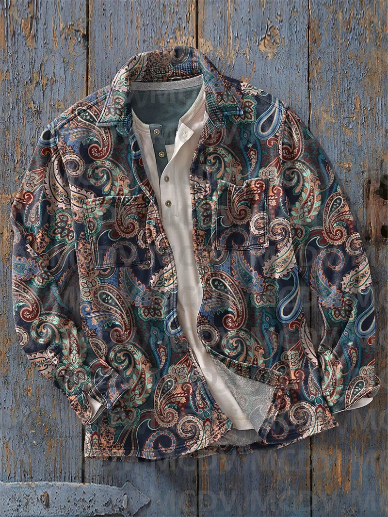 

Men's Ethic Art Print Casual Long Sleeve Shirt Casual Button Shirt