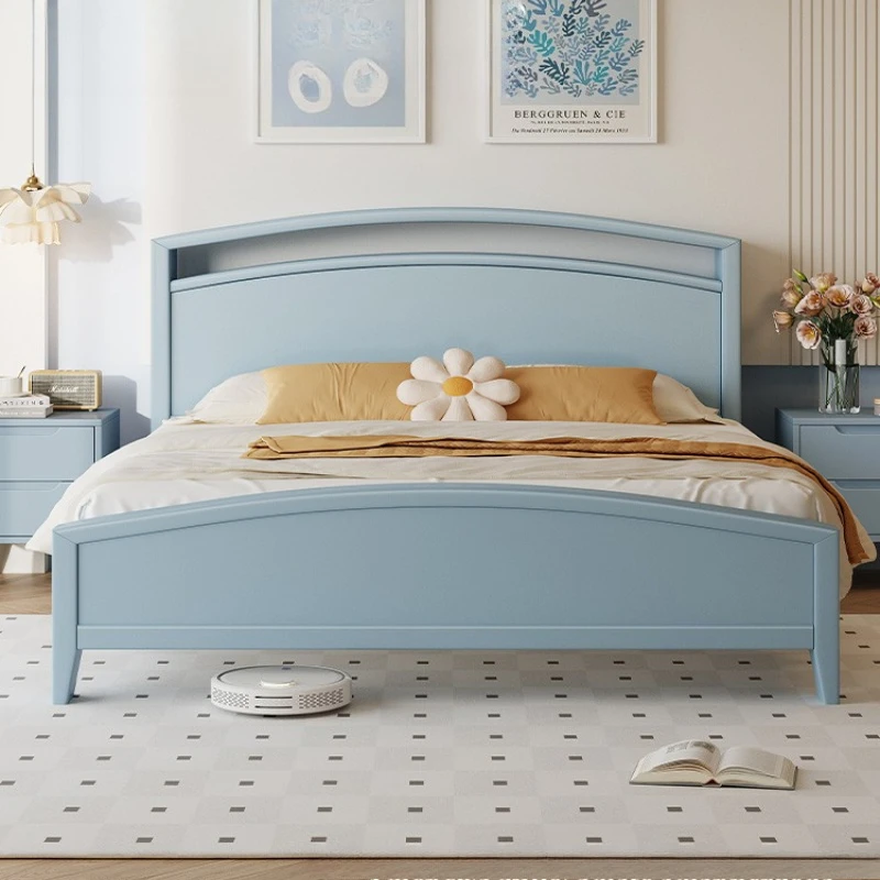 

Ash wood all solid wood bed American French retro blue 1.8 meters double master bedroom high box storage