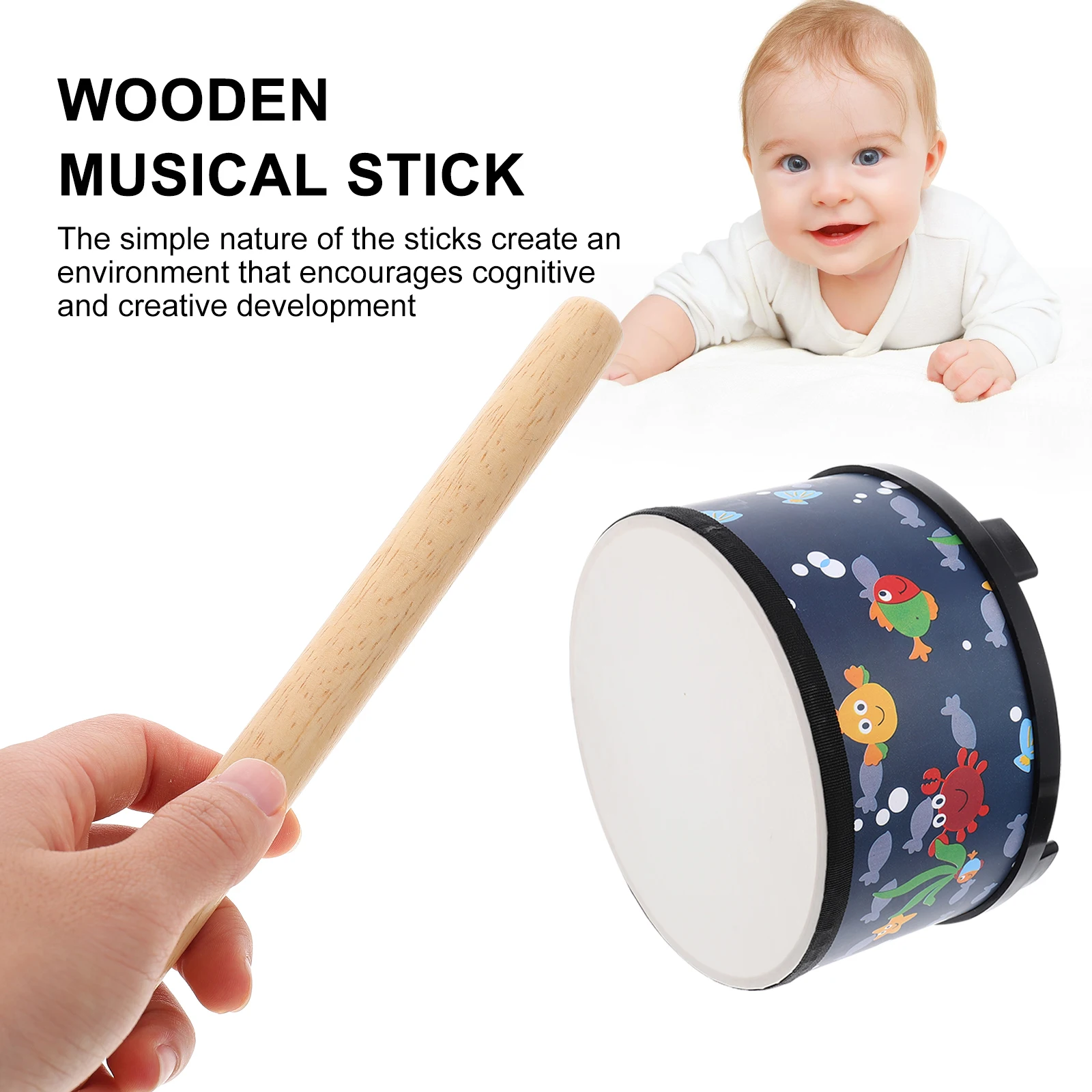 قطعتان من الوسائل التعليمية للموسيقى، عصي الإيقاع، عصا الطبل، ألعاب خشبية للأطفال الصغار #3