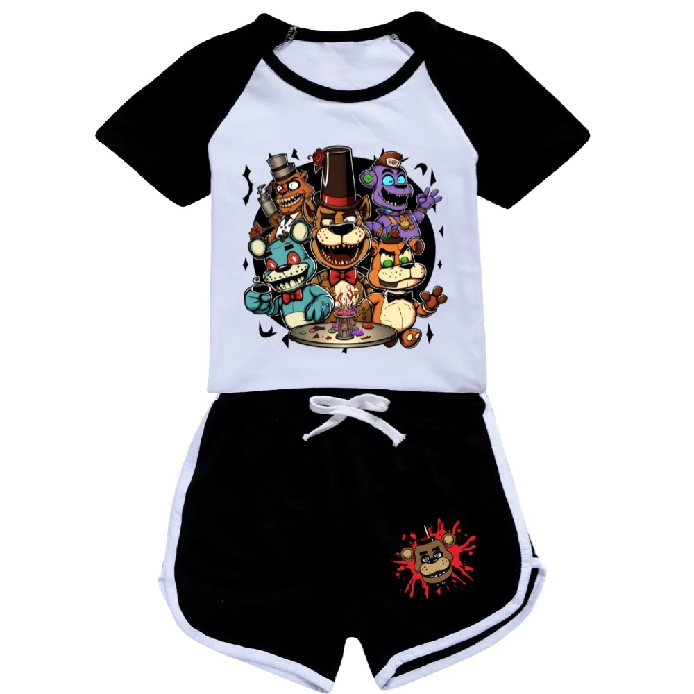 Hot Game Kids FNAF T-shirts Clothes Girls Boys Outfit Toddler Leisure Clothing shorts Set Teenage Short Sleeve Summer SportSuit