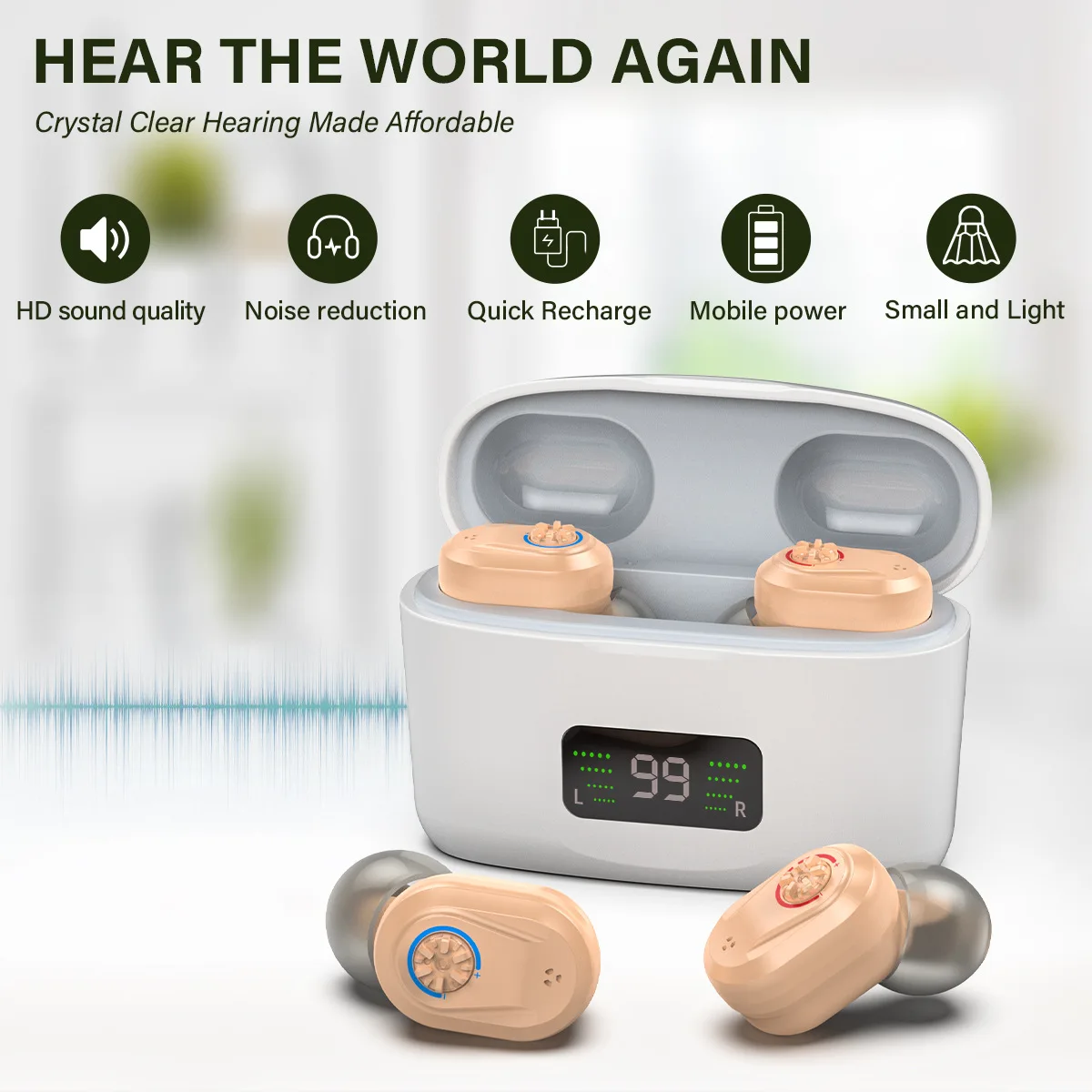 Magnetic Audiphone In-Ear Digital Power Display Amplification Earphones Assisted Listen Sound Amplifier Headset For The Elderly