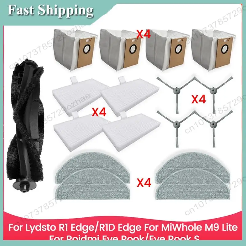 -A01R para Lydsto R1 Edge/R1D Edge, Miwhole M9 Lite, Roidmi Eve Rook/Eve Rook S Peças Saco de pó Filtro Saco de pó Escova lateral principal
