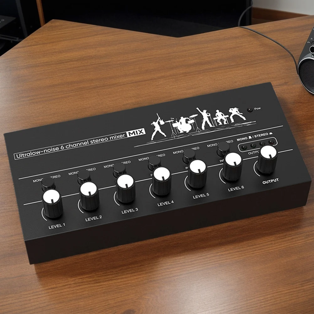 6-Channel Mini Audio Mixer DC 5V Sound Mixer Ultra Low Noise Stereo Mixer Easy Operation for Guitars Bass Keyboards Mixer