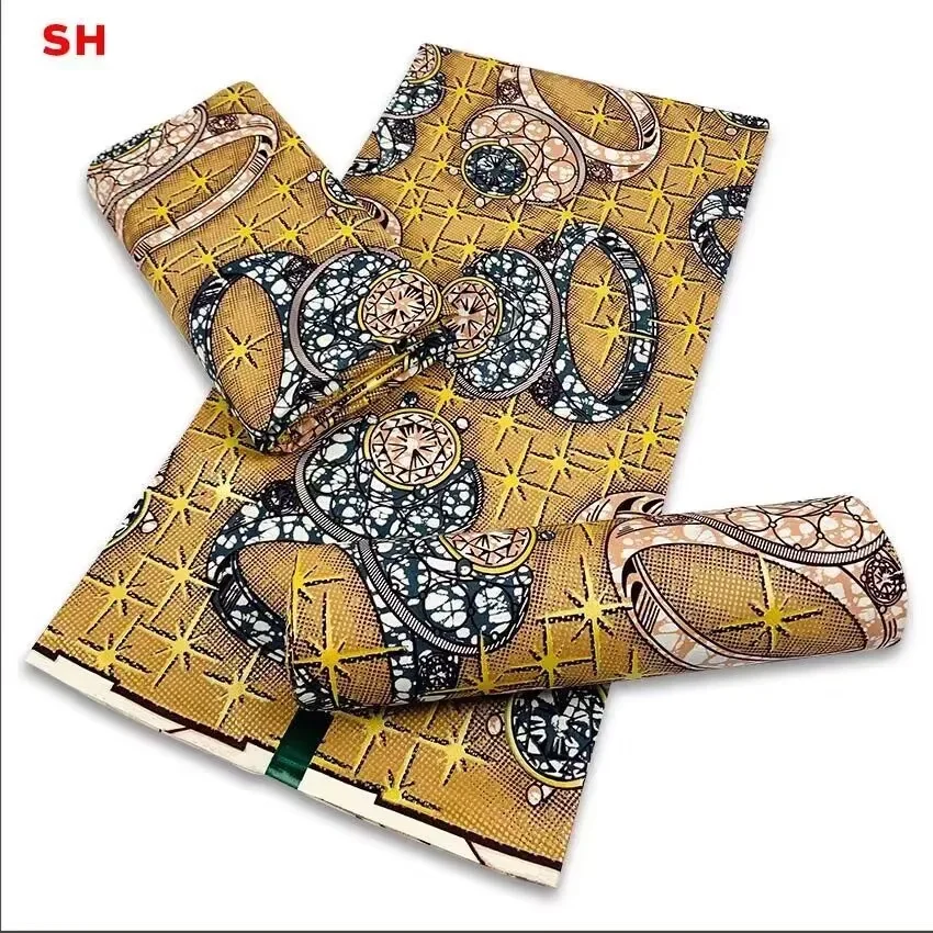 100% Cotton Top Golden Powder Prints Real Wax African Fabric Latest Designer Sewing Wedding Dress Tissu Making Craft Loincloth