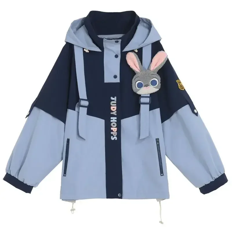 Disney Zootopia Judy Nick Jacket Cartoon Rabbit Fox Racer Windproof Hoodie Cute Hip Hop Biker Camping Outerwear