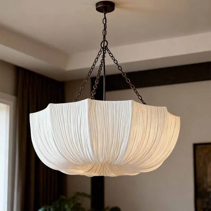 Retro Iron Chain Ceiling lamp Japanese Fabric Chandelier Living Dining Room Bedroom Pendant Lamps Lustre Hanging Light Fixture