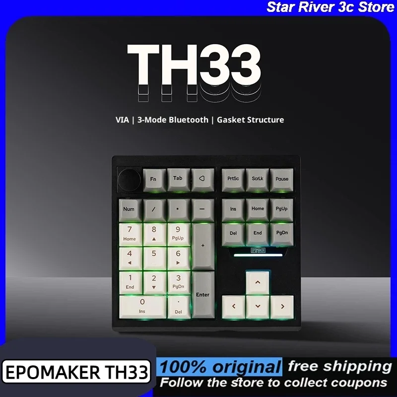 

Мини-клавиатура EPOMAKER TH33, беспроводная Bluetooth-клавиатура из ПБТ, эргономичная клавиатура RGB с возможностью горячей замены и аккумулятором 2000 мАч QMK/VIA