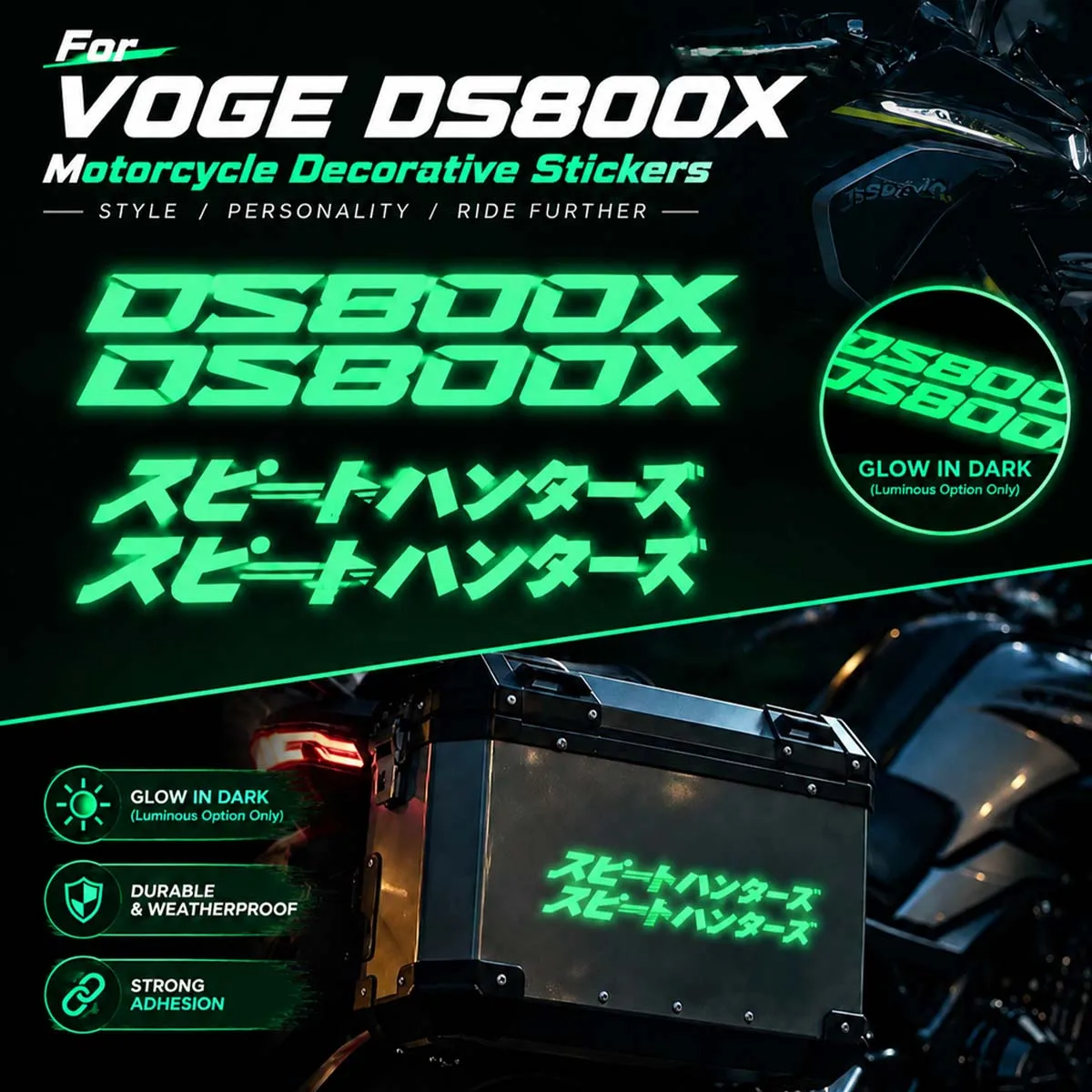 For VOGE DS800X DS 800 Rally Glow In The Dark Motorcycle Stickers Body Decorative Luminous Reflective Vinyl Decals Accessories