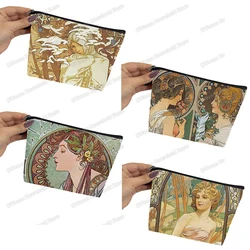 Oil Painting By Alphonse Mucha Storage Bag Women Beauty Makeup Bags Lipstick Napkin Small Pouch Ladies Toiletry Cosmetic Case