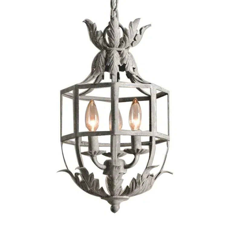 GHJUYIOL YECTSKIRetro grey/gold cage chandelier 3 light metal lustre russian suspended light for kids/baby room nursery kitchen