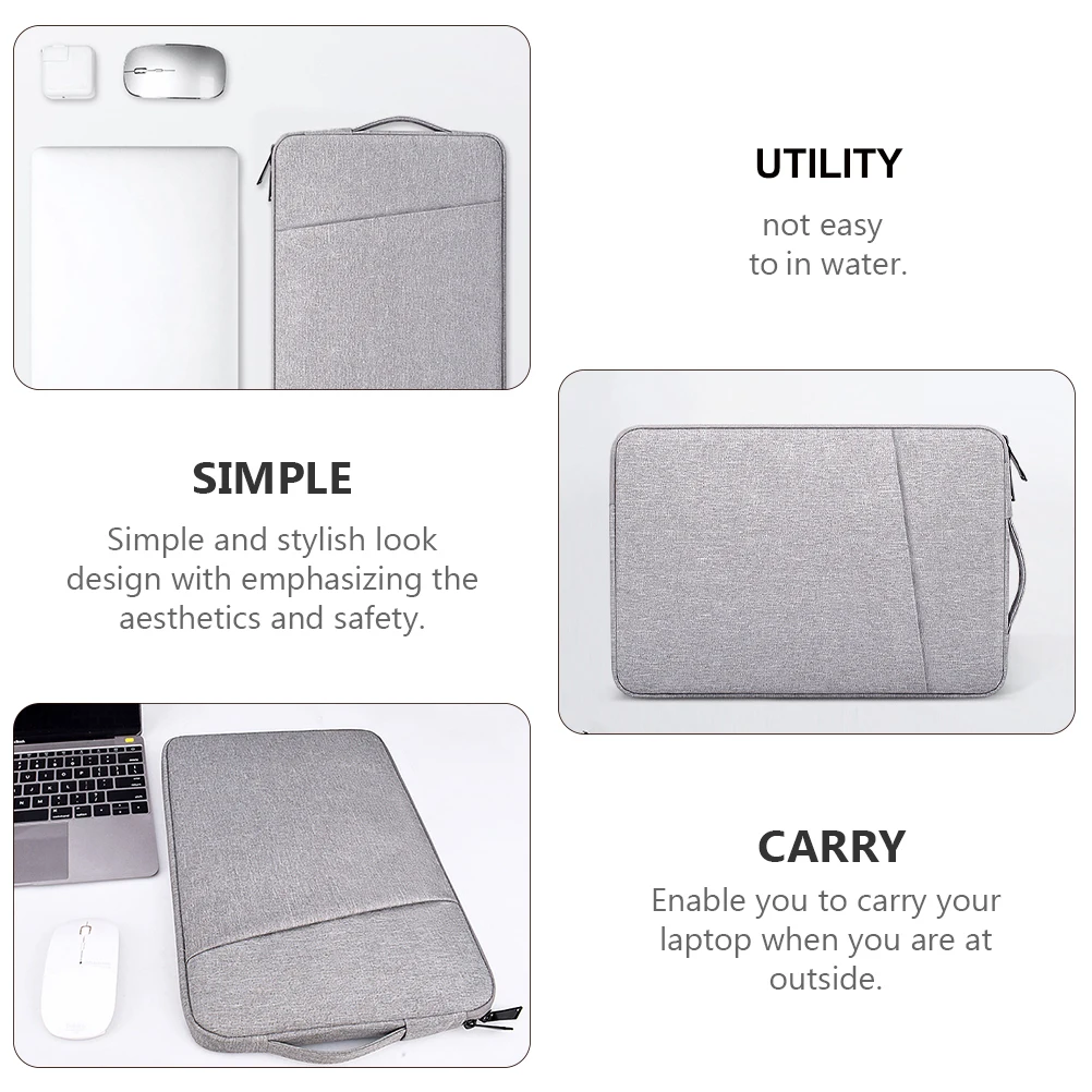 Laptop Protective Cover Lightweight Thin Waterproof Scratch Resistant Notebook Bag Storage Pouch Light Grey Computer Pouch