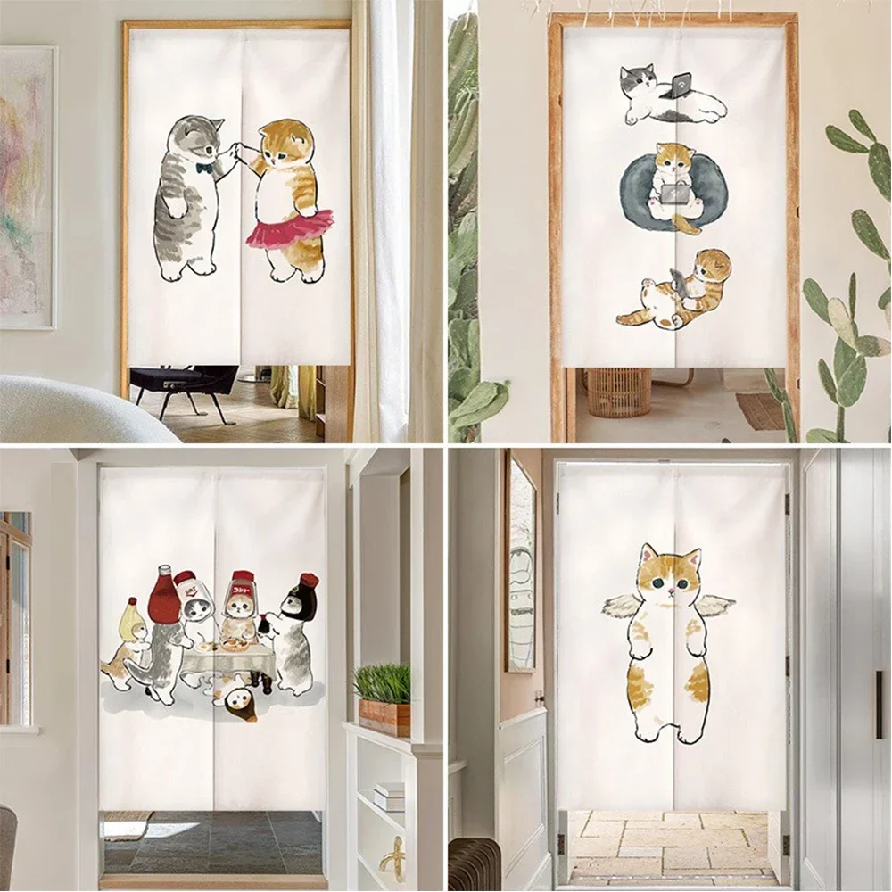 1PC Lovely Cartoon Cat Printed Door Curtains for Children's Room Living Room Partition Hanging Curtains Cabinet Short Curtain 커튼