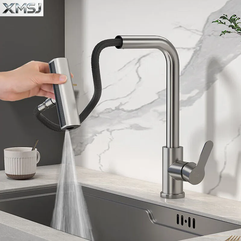 

4/3 Modes Waterfall Kitchen Faucet, 360° Rotating Swing Arm, Stainless Steel Hot & Cold Single Hole Deck Mounted Tap