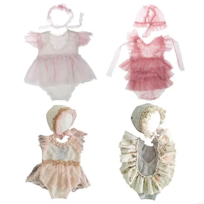 

X5XE 2Pcs/Set Baby Hat+Romper Jumpsuit Newborn Photography Props Infants Photo Costume Outfits