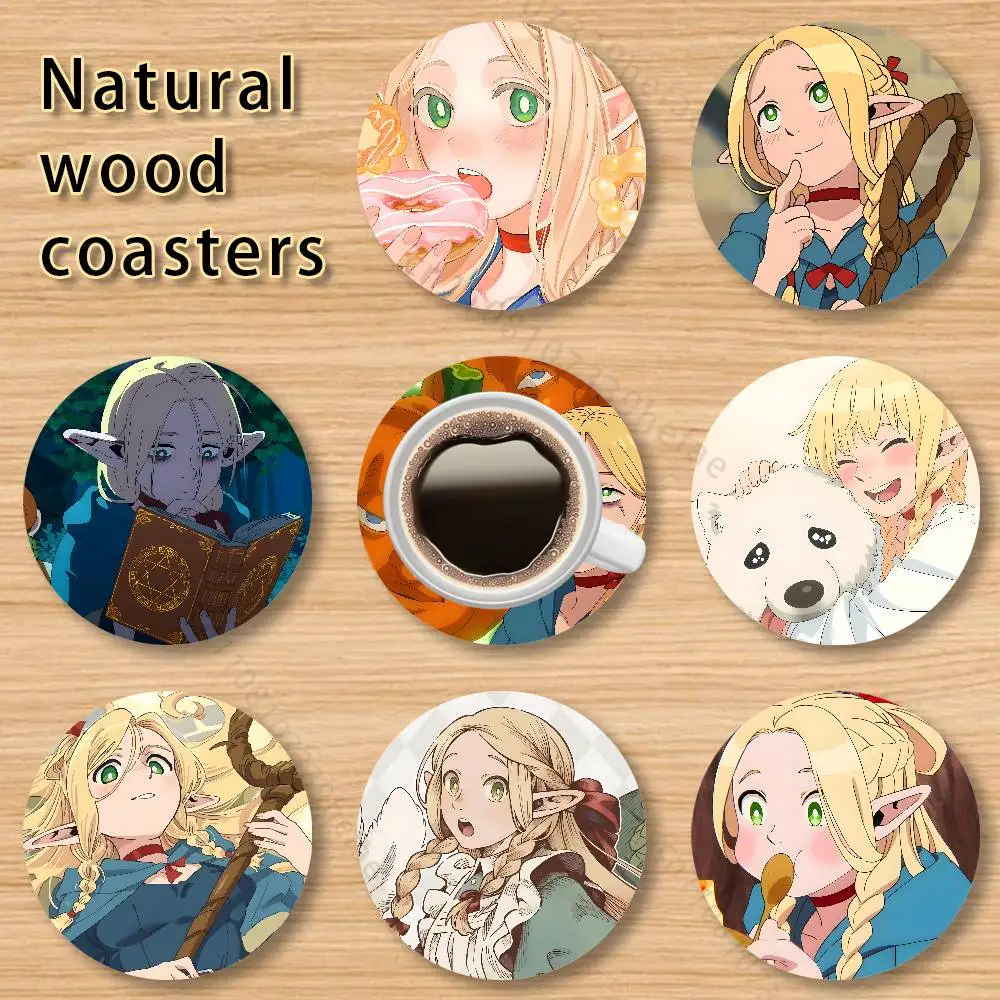 

D-Delicious in Dungeon marcille wooden anti-slip coasters, suitable for home office and living room decoration