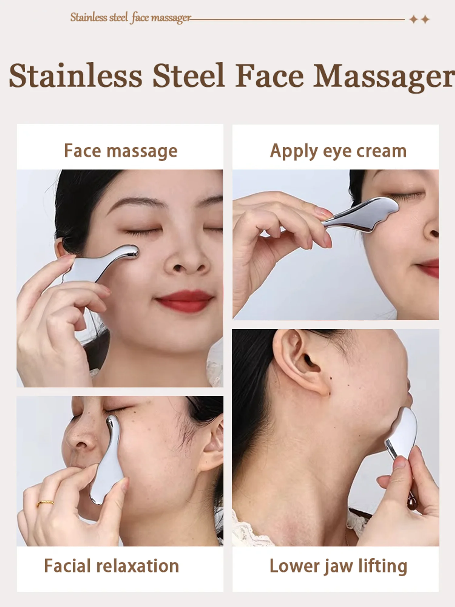 Stainless steel Fish shape massage board face beauty eye mermaid scraping board face lift roller eye cream pulling bar