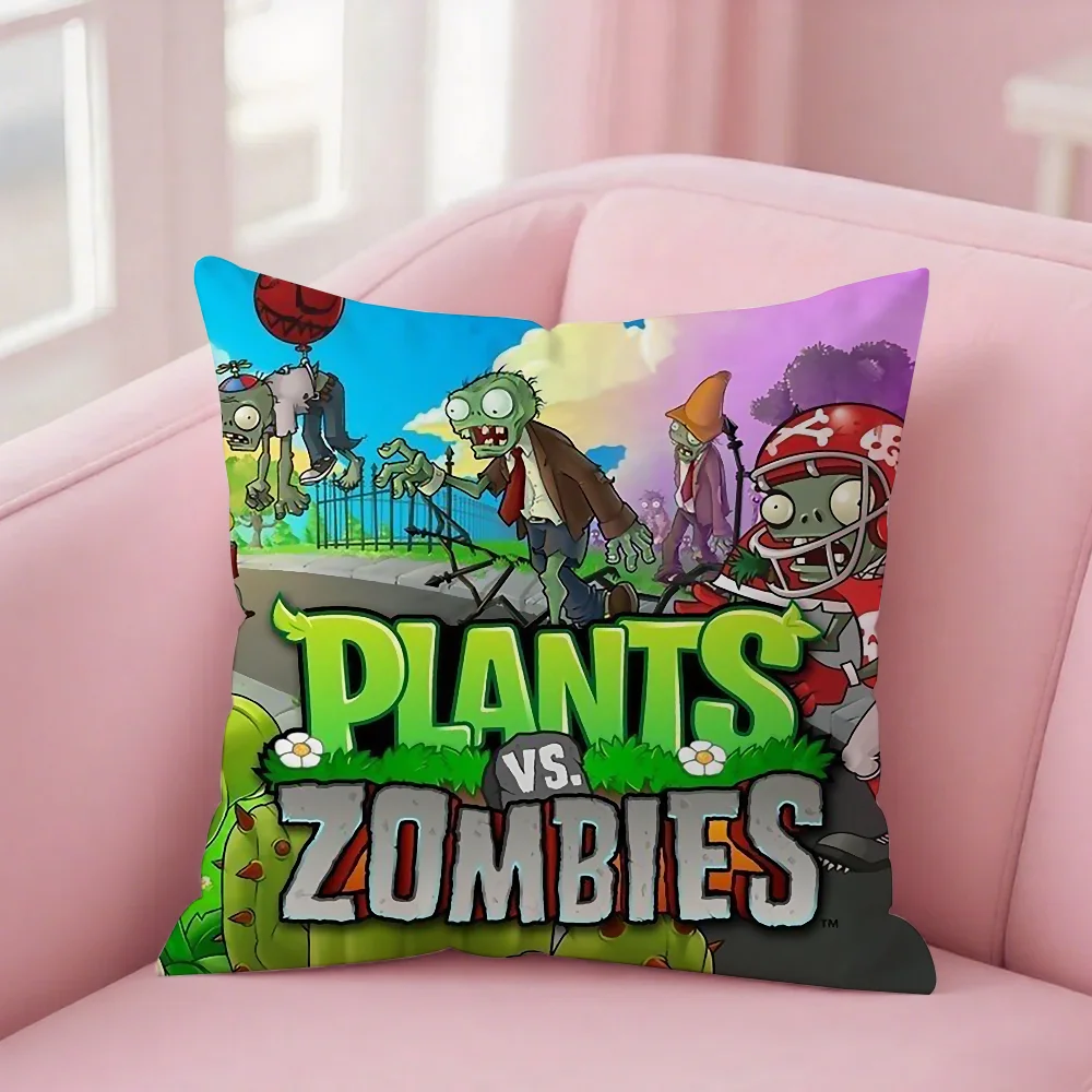 لعبة P-Plants Vs Z-Zombies Strategy كيس وسادة مربع على الوجهين الطباعة قصيرة أفخم غطاء وسادة أريكة غرفة نوم السرير #5