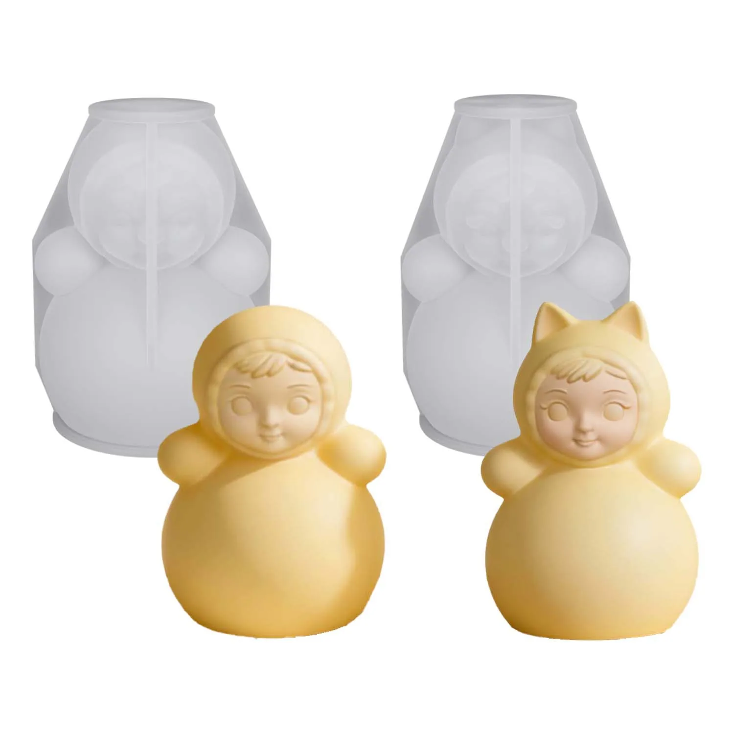 Flexible Silicone Mold for DIY Resin Art Crafting Beginners Cat Ear Matryoshka Doll Shape Epoxy Casting Tool Durable