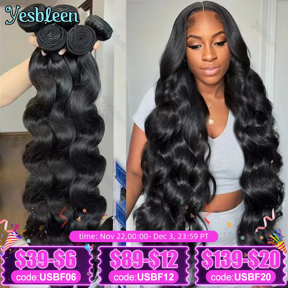 Body Wave Bundles Raw Virgin 100% Human Hair Extensions Quick Weaves 30 34Inch Brazilian Remy Double Weft Water Wave Bundles