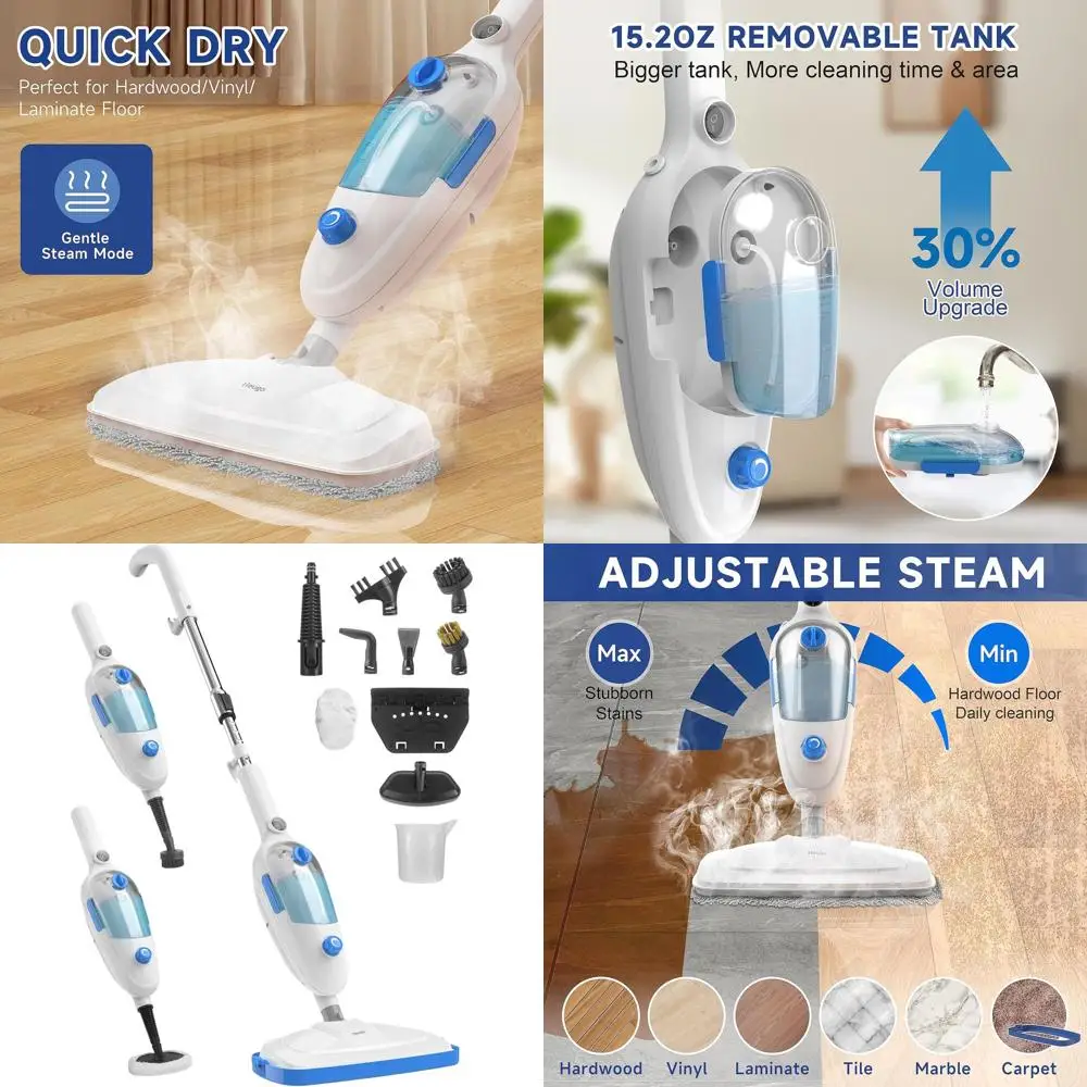 

Multi-Purpose 10-in-1 Handheld Steam Cleaner for Floors, Carpets, and Tiles with Detachable Parts, 23ft Cord, 15oz Tank, Adjusta