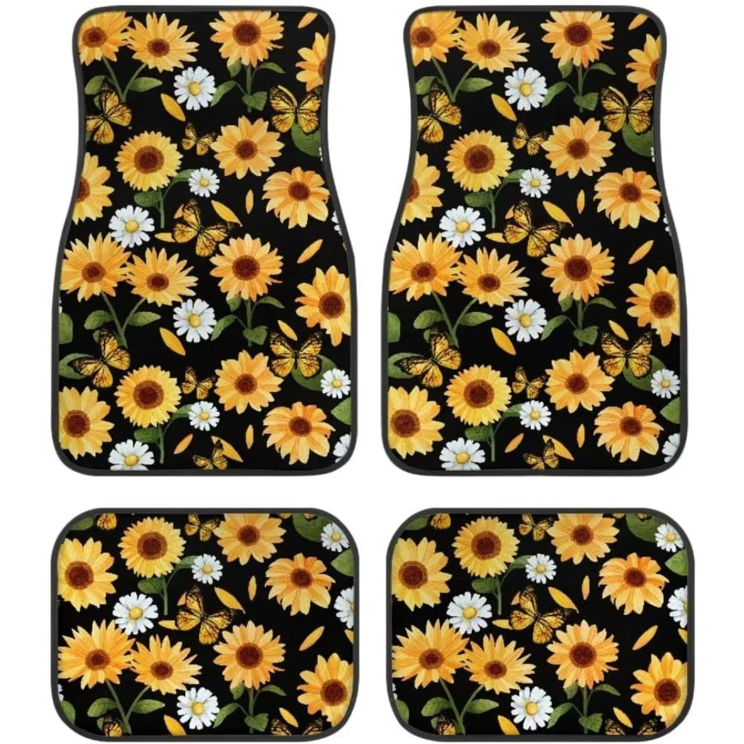 This Set Of Four Floor Mats Features Sunflower, Daisy, And Butterfly Designs, Providing Complete Coverage And Slip Resistance Fo