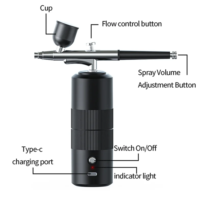 얼굴 미용 네일 아트 문신용 압축기 더블 액션 스프레이 도구가 포함된 QWE-휴대용 충전식 무선 에어 브러시