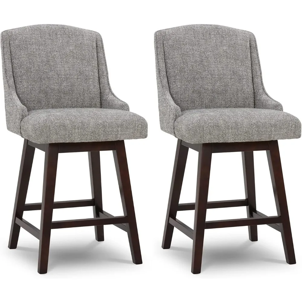 

Height Bar Stools, Upholstered Fabric Counter Swivel Barstools Set of 2, 26" Seat Height, Pebble Grey, Bar Stool