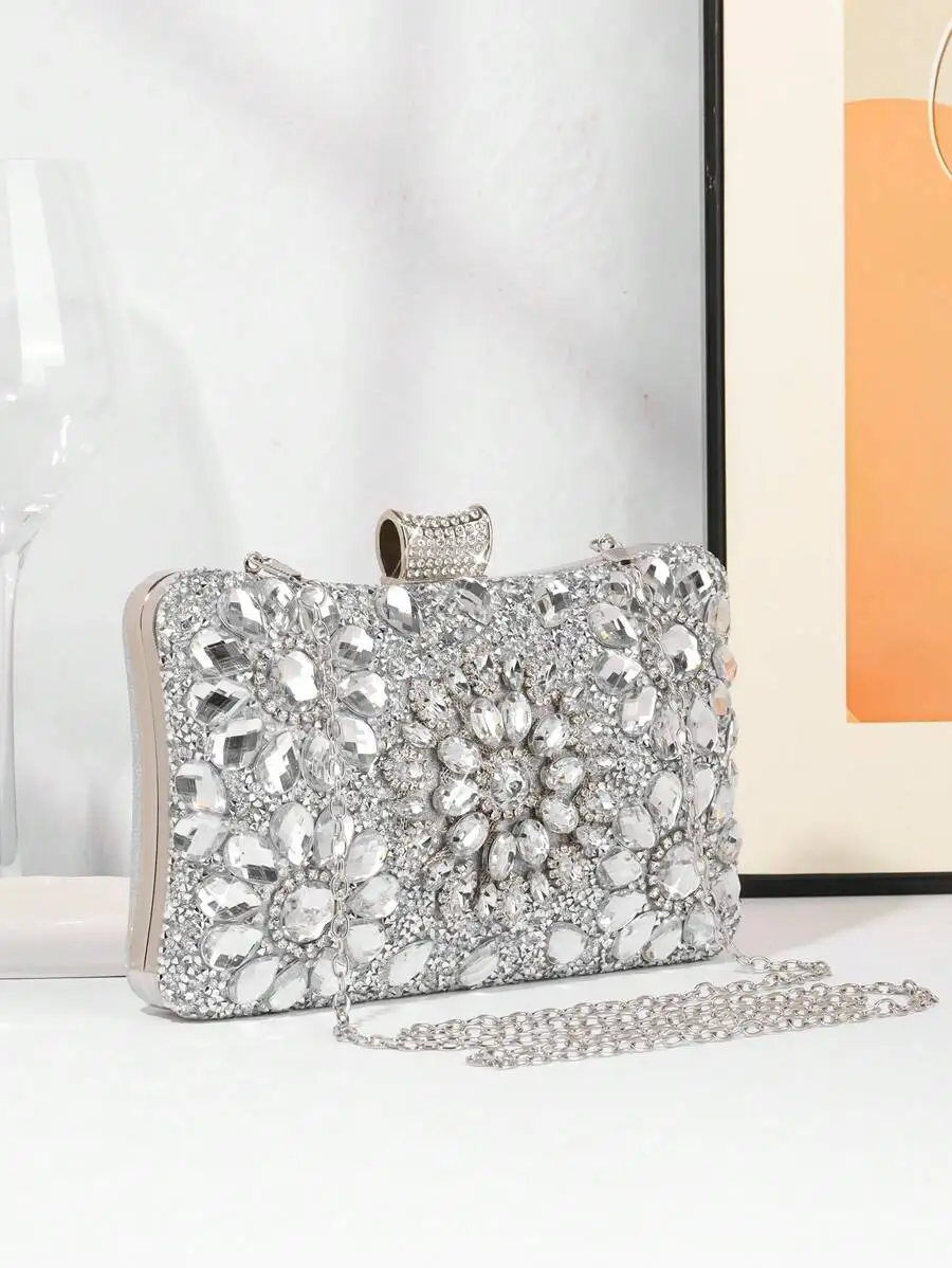 

Womens Sparkling Rhinestone Box Clutch Evening Bag For Wedding Party Prom