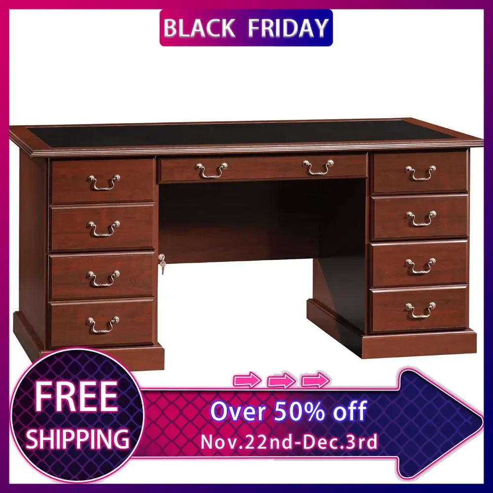 

Heritage Hill Executive Desk, Classic Cherry Finish, 30"D x 64.75"W x 30.12"H, Three file drawers, home office desk