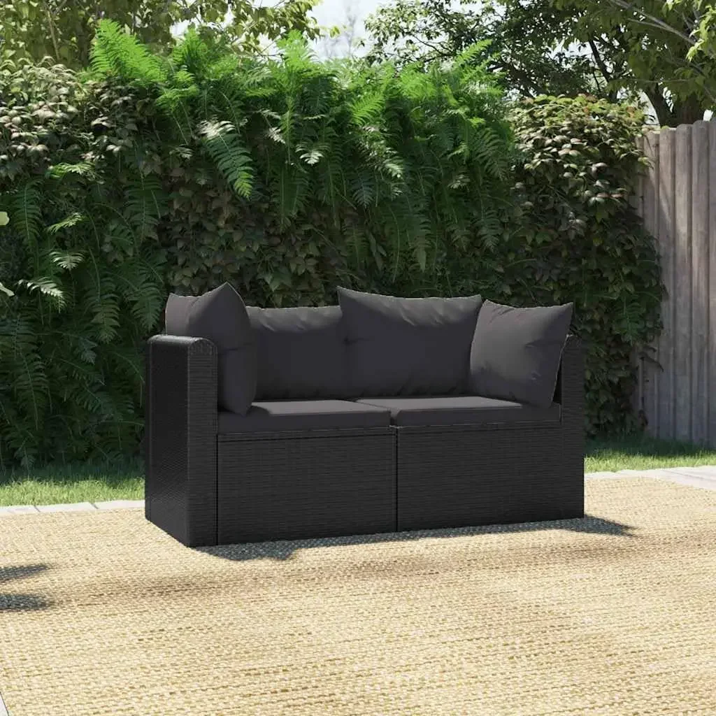 2 Piece Patio Sofa Set with Cushions, Hand Woven PE Rattan Outdoor Corner Sofa, Powder Coated Steel Frame, Adjustable Levelers f