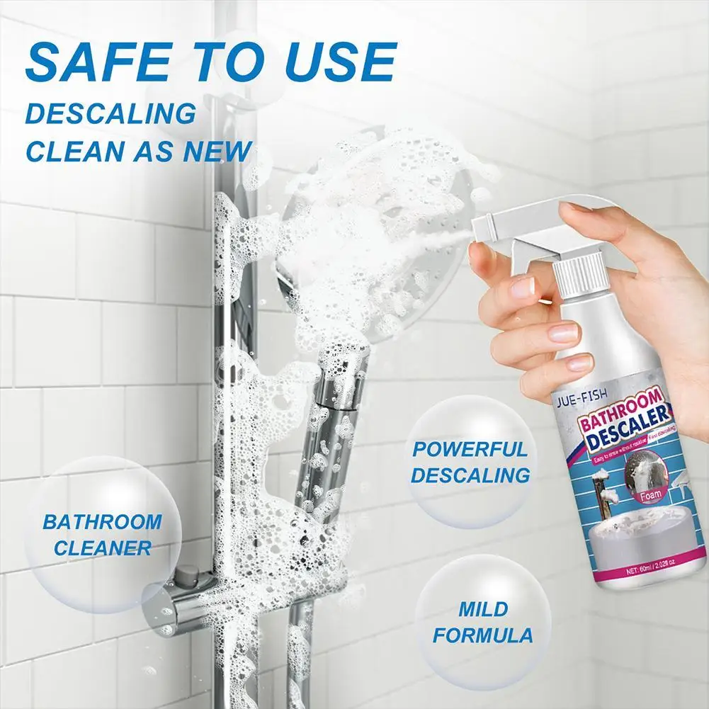 Spray descalcificador para baño, potente eliminador de manchas difíciles, cabezal de ducha, eliminación de óxido, bañeras, limpieza de suciedad, limpiador de inodoro en aerosol