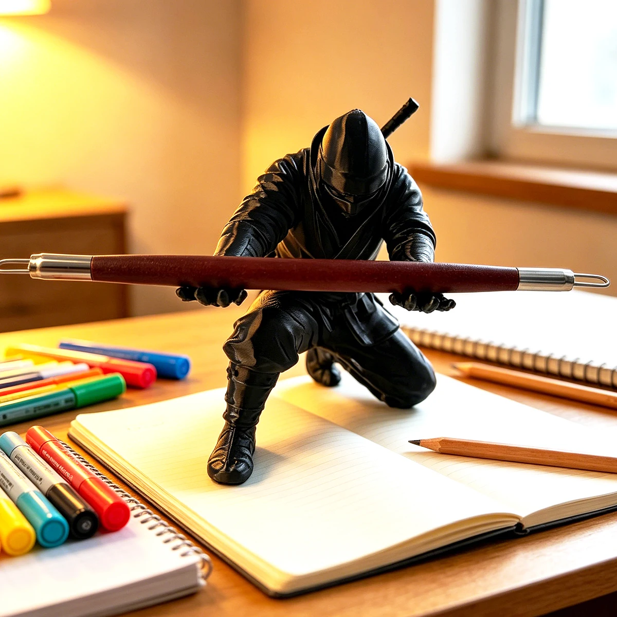 

3D Printed Creative Samurai Ninja Pen Holder Desktop Statue Decoration, Pen Stand/Stationery Organizer/Creative Stand/Lightweight Creative Desktop Sculpture Ornament/Birthday Gift. Unique Pen Holder and Desktop Storage Box, Suitable for Office and Home, P