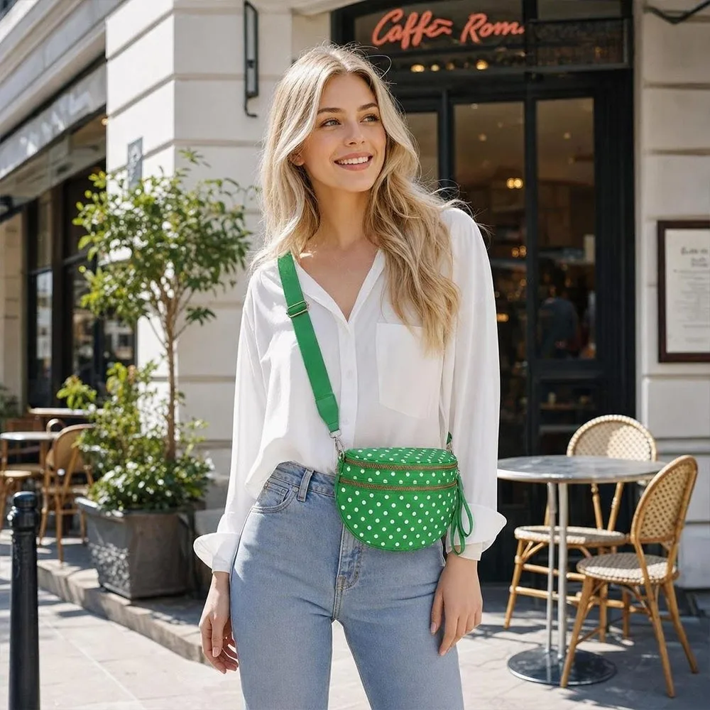 Versatile Nylon Tote Bags Polka Dots Zipper Closure Crossbody Bags Removable Strap Large Capacity Shell Bag for Women