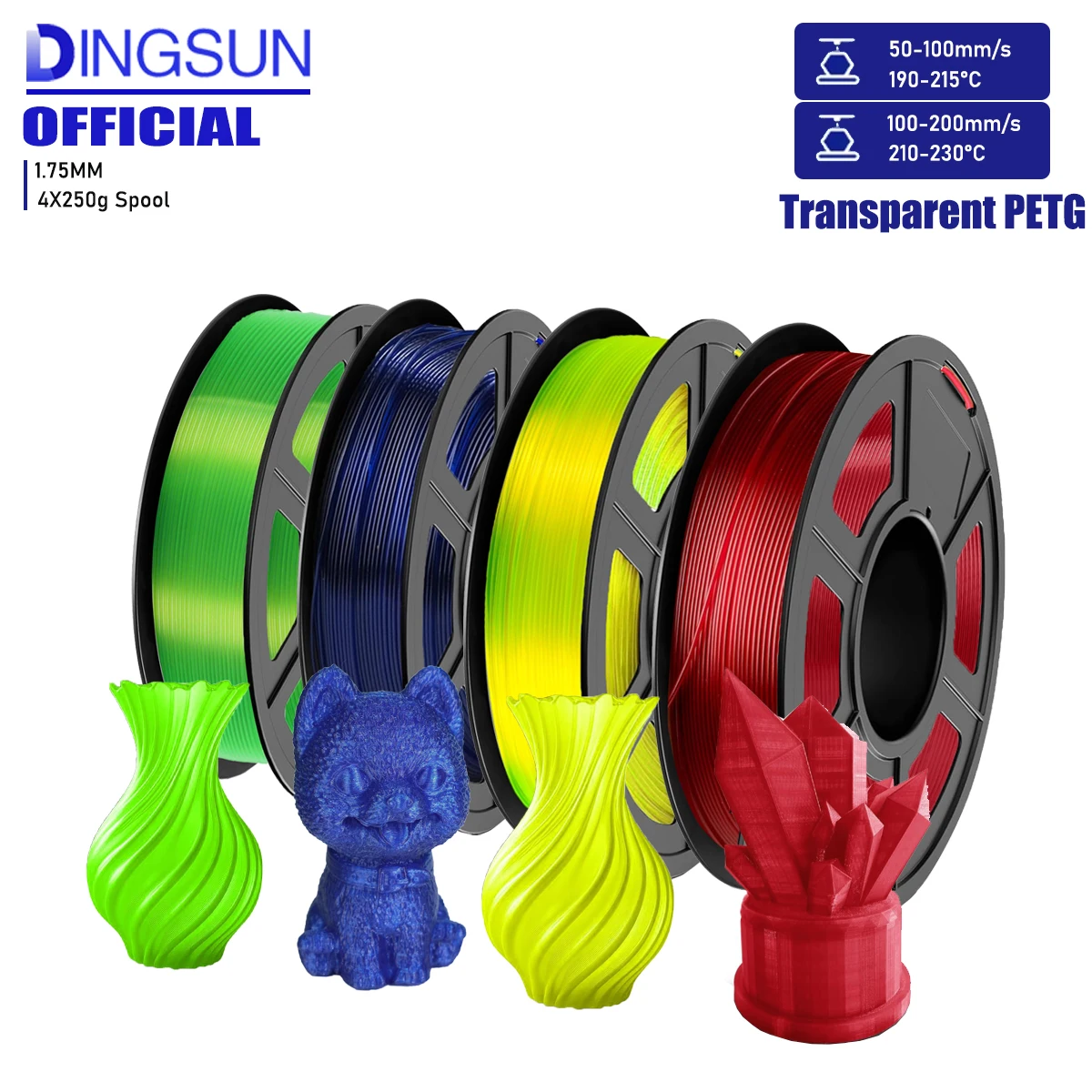PETG Filament 1.75mm, Translucent, High-Speed 3D Printer Filament Up to 600mm/s, 250g/500g/1000g Spool