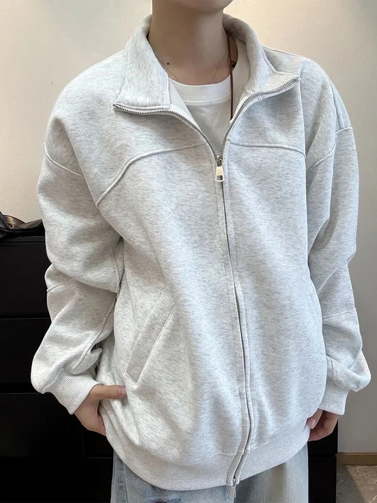 

Мужской кардиган в стиле ретро-американский, с высоким воротником, на молнии, с эффектом пэчворк, осенняя модная верхняя одежда в стиле кэжуал