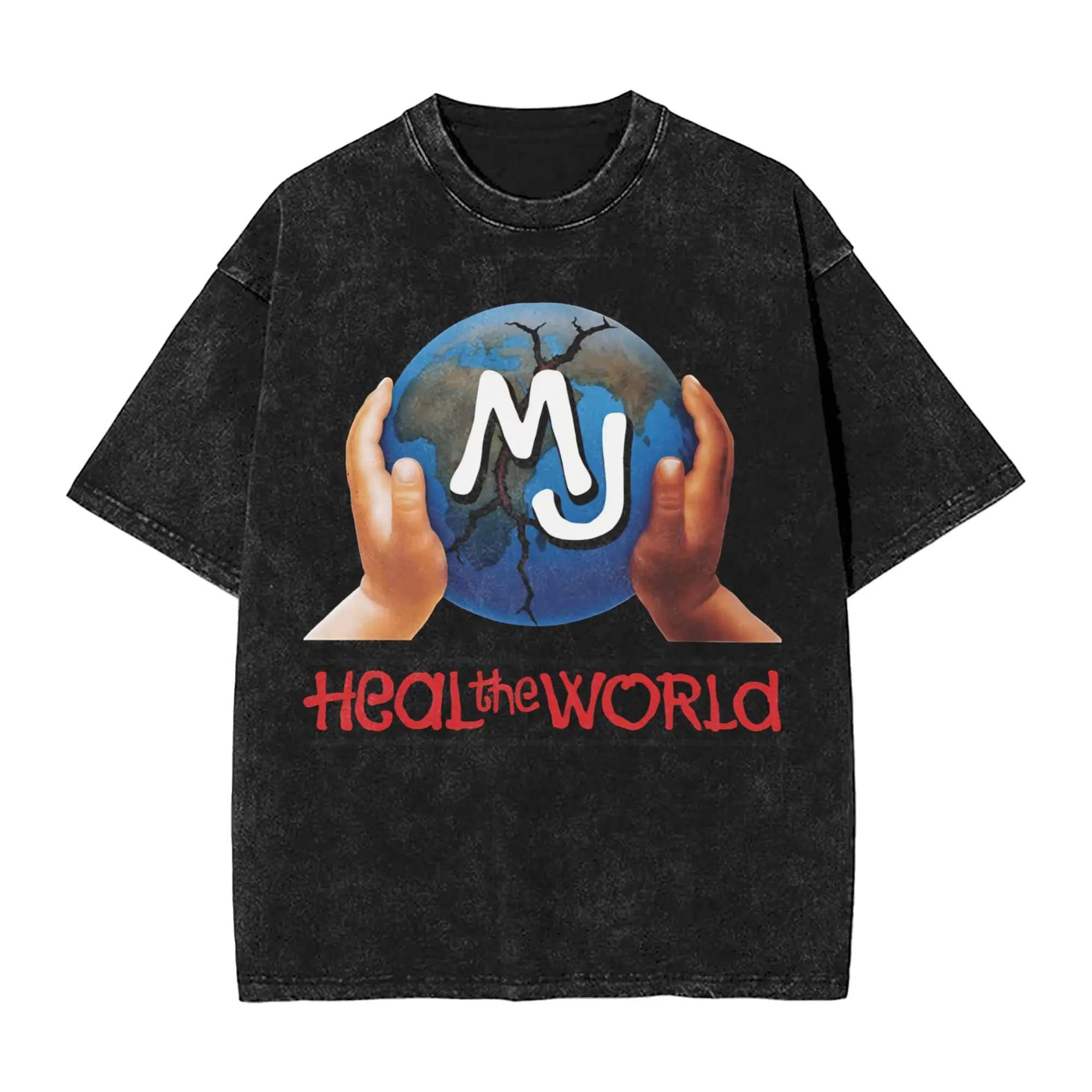 Heal The World MJ Signature michaels jacksons T Shirt Hip Hop Washed Short Sleeve  T-Shirts  Vintage for Men Women Streetwear