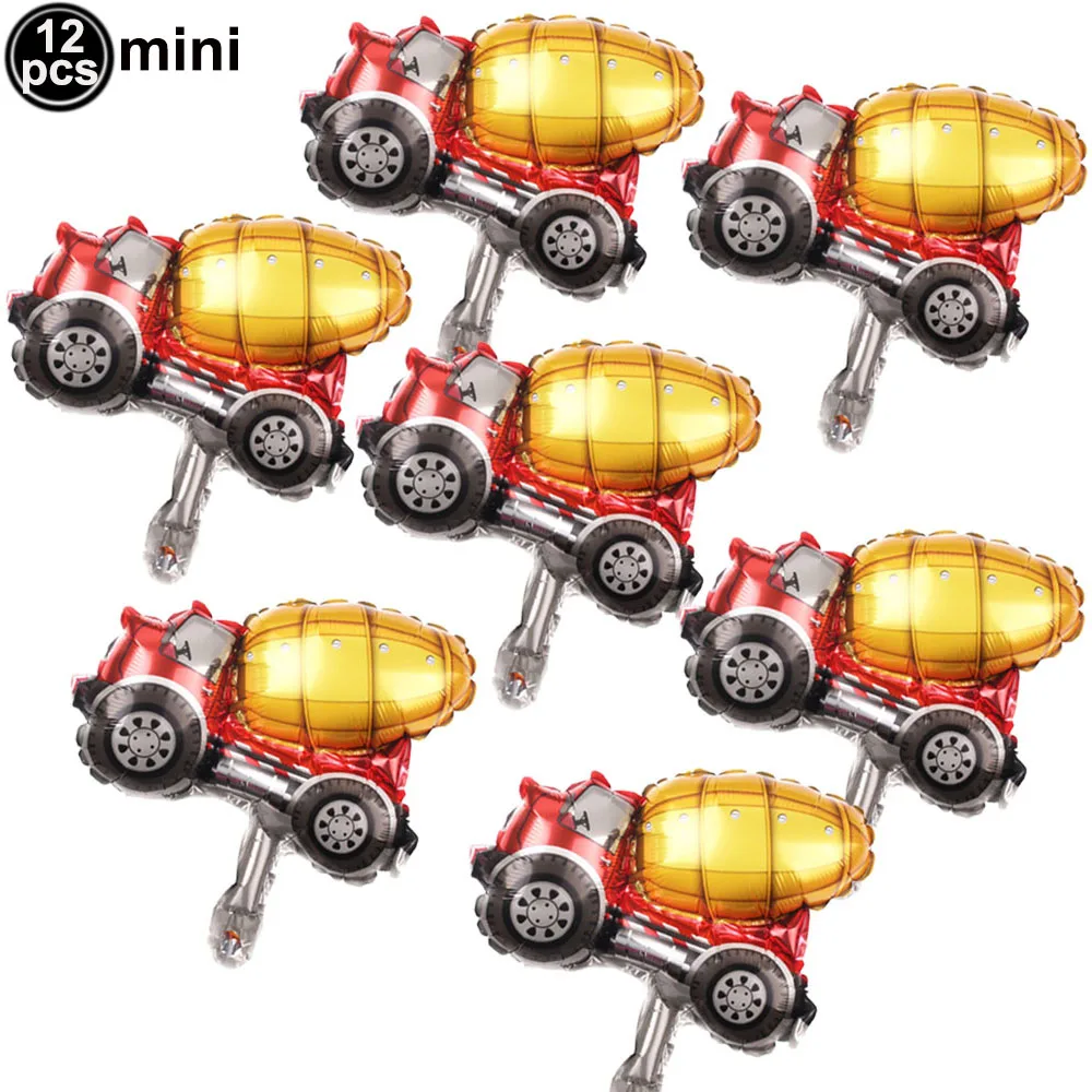 Construction Birthday Party Decor 12pcs Mini Construction Foil Balloon Boys Tractor Balloon Truck Vehicle Birthday Party Balloon