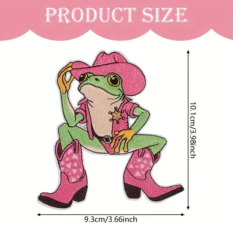 1PC Roze Cowboy Kikker Geborduurde Patch Ijzer Op Cartoon Western Cowgirl Badge DIY Cadeau Voor Kleding Cap Tas jas Trucker Hoed