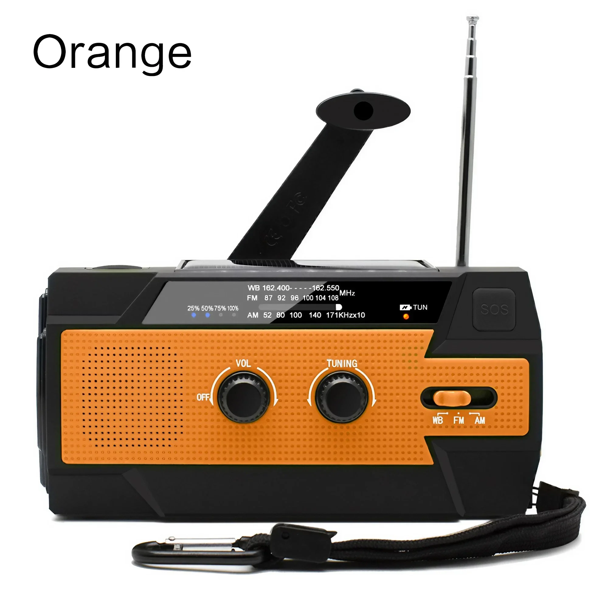 Draagbare zonne-handslinger AM/FM-radio voor overleving, oplaadbare radio op batterijen, USB-oplader, zaklamp, leeslamp