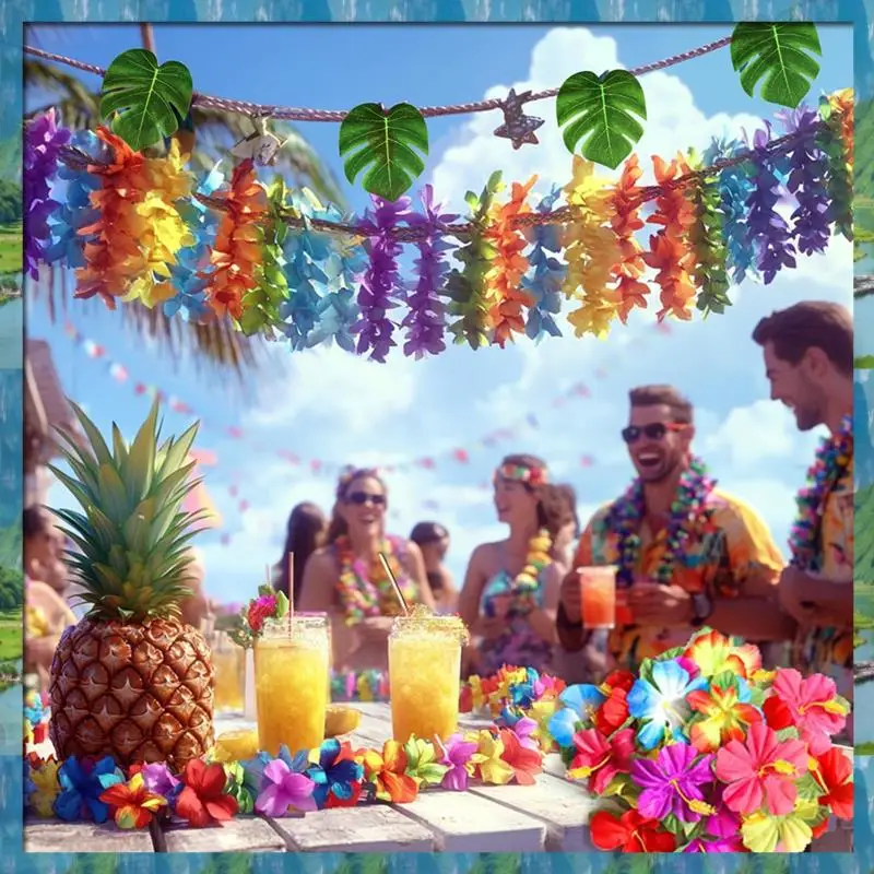 AB07 HEIßER 70Pcs Hawaiian Luau Party Liefert, Tropical Leis, Palm Blätter & Hibiskus Blumen Für Geburtstag Baby Dusche strand Pool Party