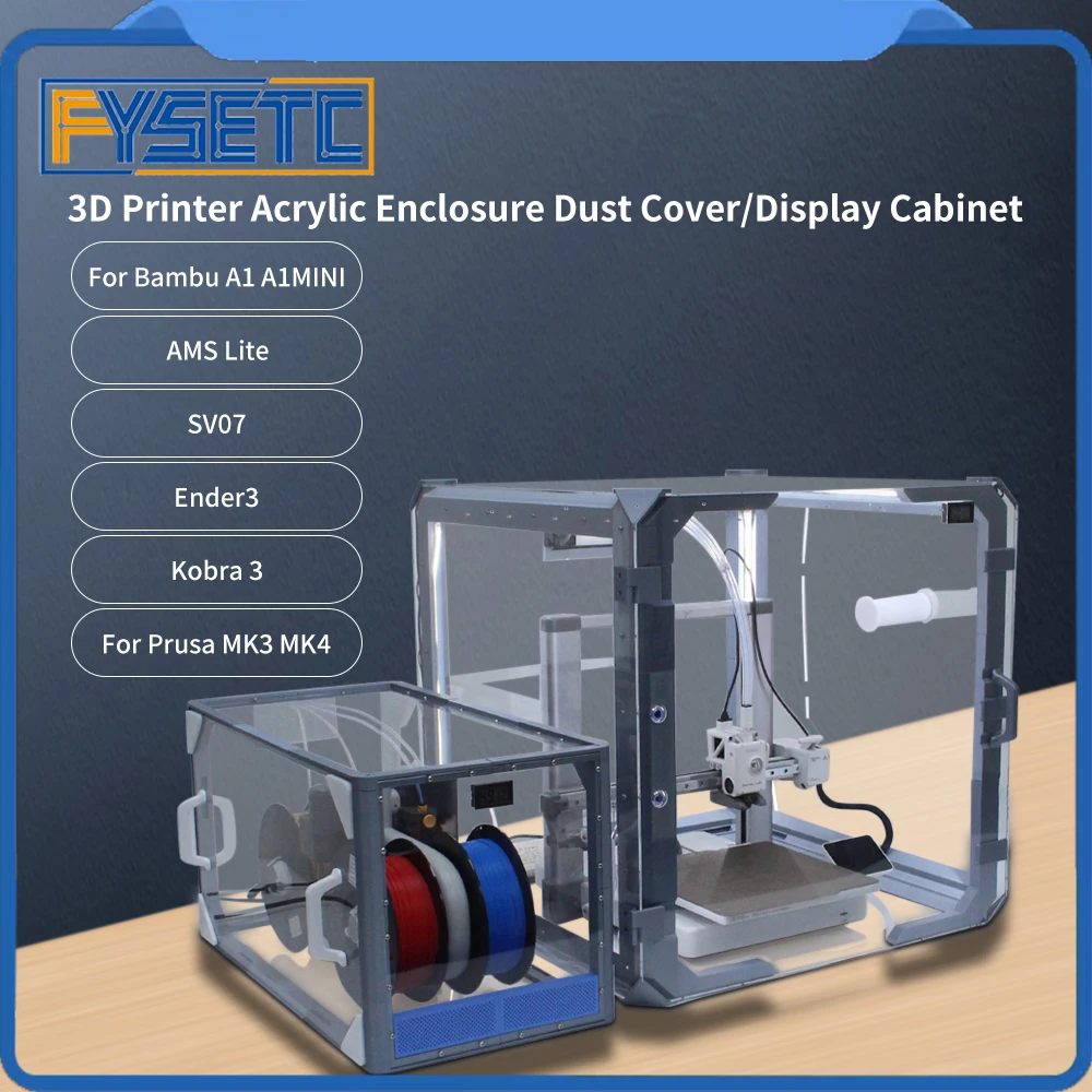 FYSETC 3d Printer Enclosure Dust-proof Display Cover with LED and Filter 3D Printer Acrylic enclosure for Creality Bambu Prusa