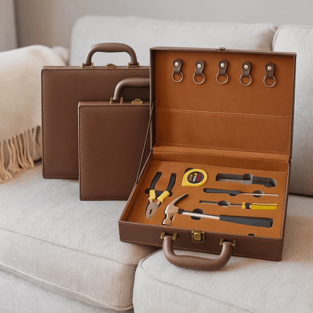 

Leisure PU Leather Room Delivery Box Large Capacity Card Slot Business File Box Pen Slot Lightweight Leather Toolbox Ideal Gift