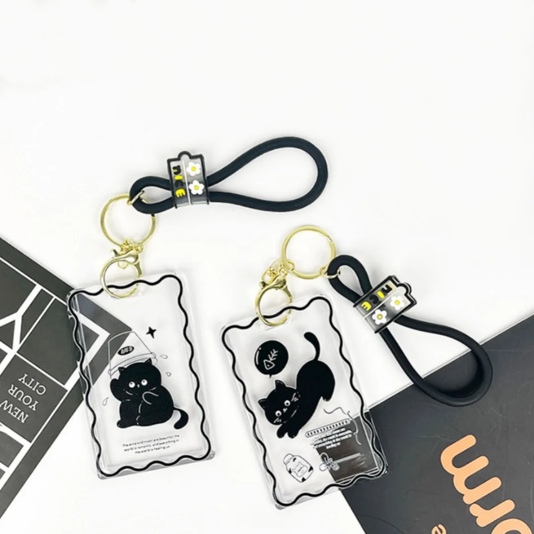 

INS Cartoon Black Cat Card Holder Slider Design Idol Photo Sleeve Photocards Acrylic Protector Case Student Stationery Supplies