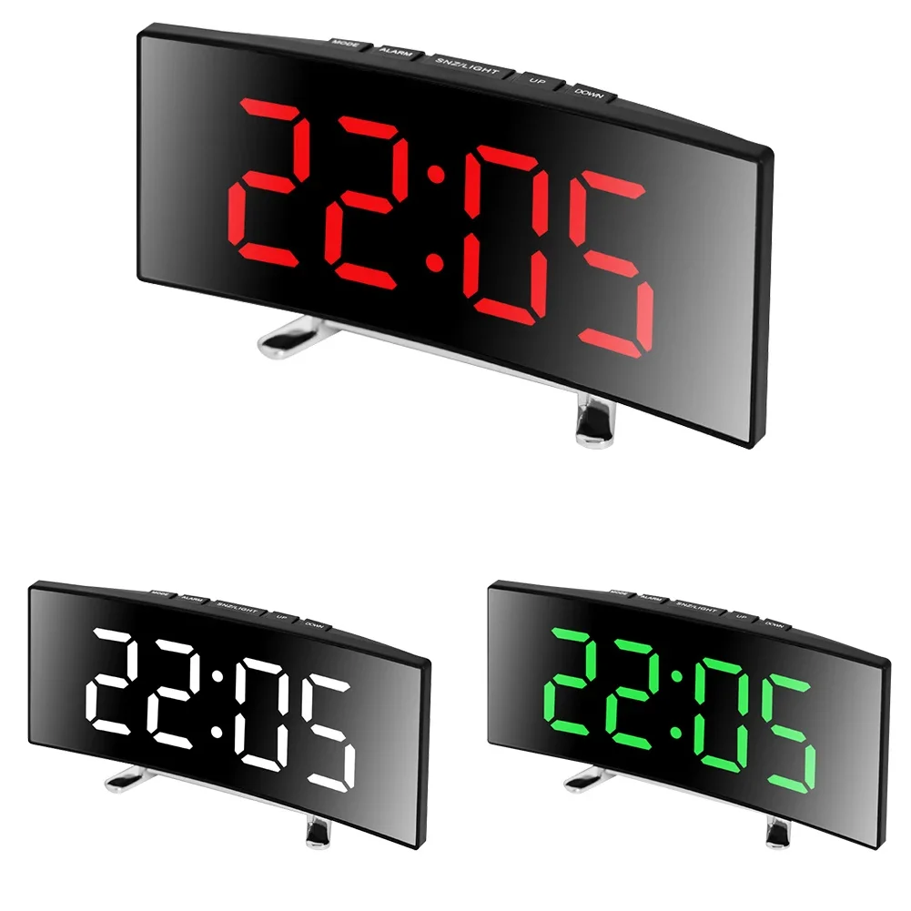 Desktop Clock 6 inch for Home Office Dormitory LED Display Large Digital Table Clock Creative Curved Screen Mirror Alarm Clock