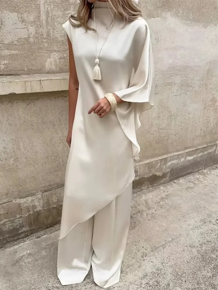 Abito lungo sexy irregolare senza maniche in raso Abito lungo da donna con collo alto alla moda Abiti lunghi da club eleganti femminili