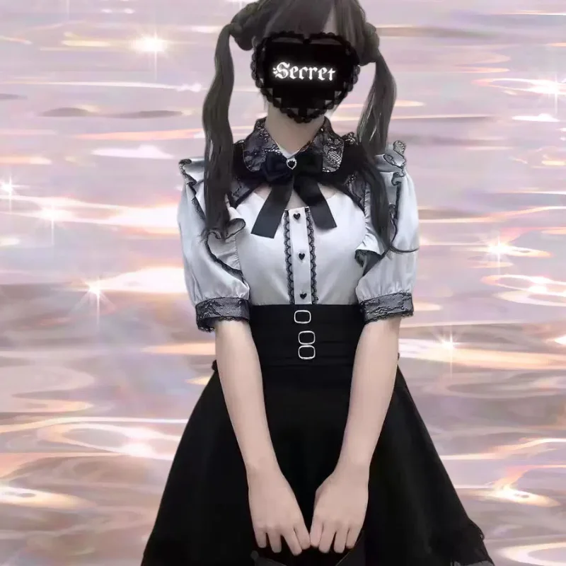 

Lolita Maid Sweetheart Encounter Shirt High Waist Skirt Suit Jk School Uniform Girl Halloween Party Role Play Dress Up Costume